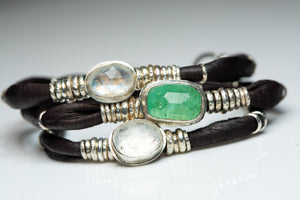 Bright Green Tourmaline and Moonstones Espresso Leather Wrap