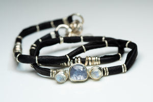 Tanzanite and Moonstone Ink Black Leather Wrap