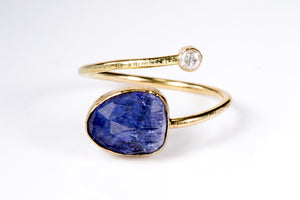 Tanzanite Diamond and Gold Open Wrap Ring