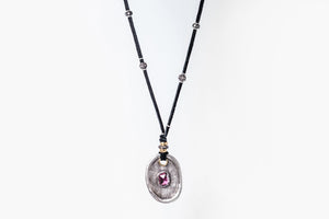 Rhodolite Garnet and Pavé Diamond Leather Necklace