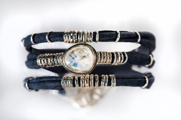 Moonstone Navy Blue Leather Wrap