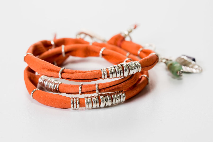 Clementine Orange Leather Wrap