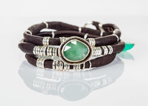 Chrysoprase Chocolate Leather Wrap