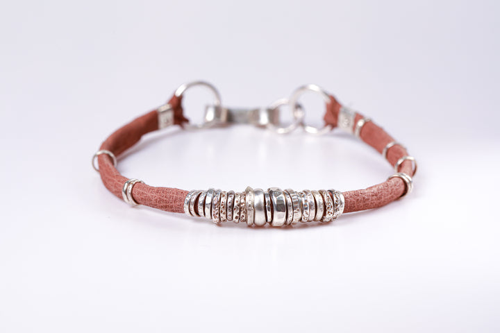 Saddle Brown and Sterling Silver Mens Bracelet