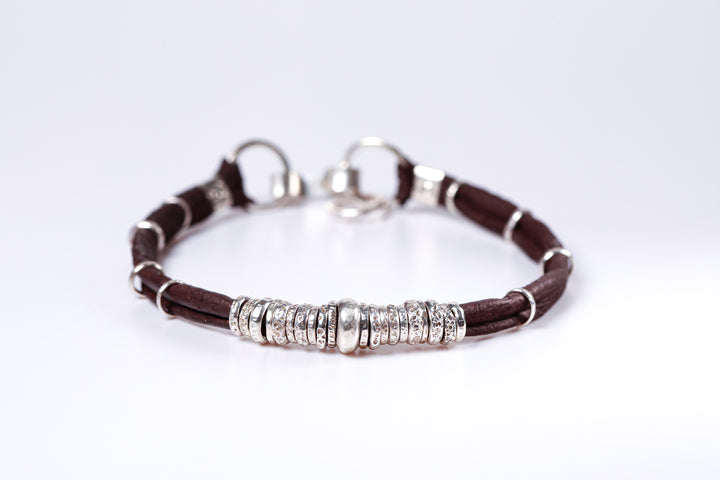 Espresso Brown and Sterling Silver Mens Bracelet