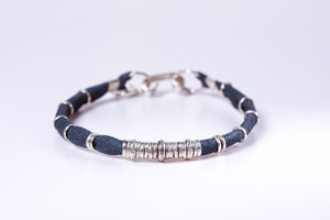 Denim and Sterling Silver Mens Leather Bracelet