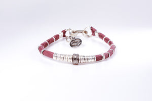 Pavé Diamond Barrel and Eggplant Leather Bracelet