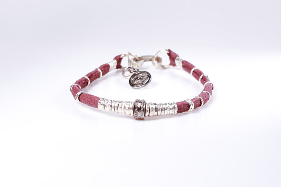 Pavé Diamond Barrel and Eggplant Leather Bracelet