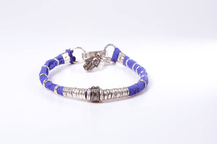 Pavé Diamond Barrel Bright Purple Leather Bracelet