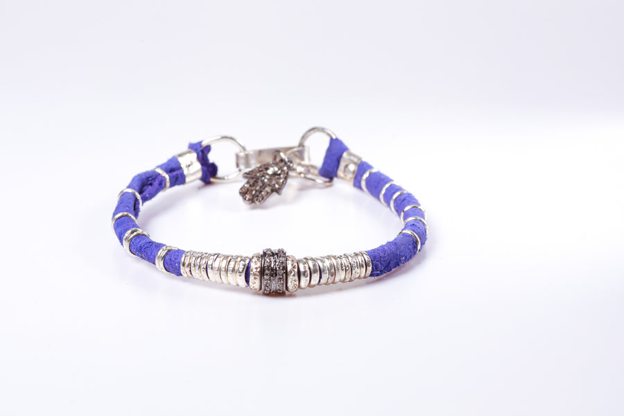 Pavé Diamond Barrel Bright Purple Leather Bracelet