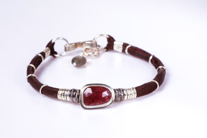 Ruby and Pavé Diamond Leather Bracelet