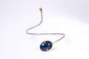 Blue Sapphire and Gold and Sterling Bangle