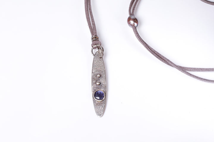 Tanzanite Pavé Diamond Leather Necklace