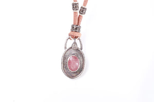Pink Sapphire and Pavé Diamond Leather Necklace