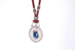 Blue Sapphire and Pavé Diamond Leather Necklace