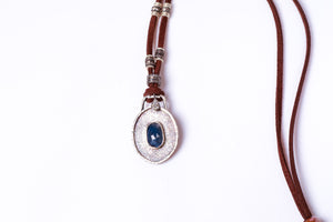 Blue Sapphire and Pavé Diamond Leather Necklace
