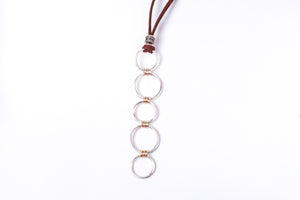 Brushed Sterling Silver and Pavé Diamond Gold and Leather Necklace