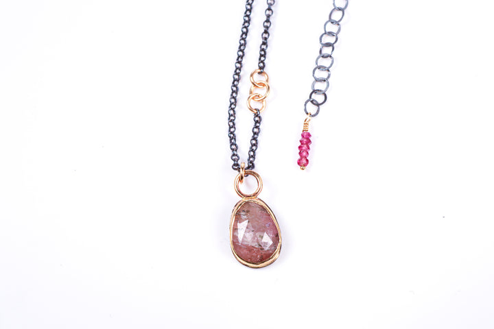 Pink Tourmaline with Gold and Sterling Silver Necklace