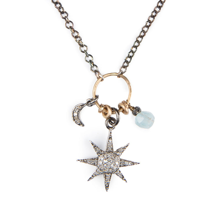 Aquamarine and Pavé Diamond Starburst Necklace