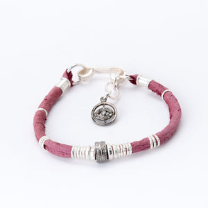 Pavé Diamond Barrel Dusty Rose Leather Bracelet