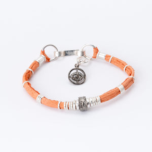 Pavé Diamond Barrel Tangerine Leather Bracelet