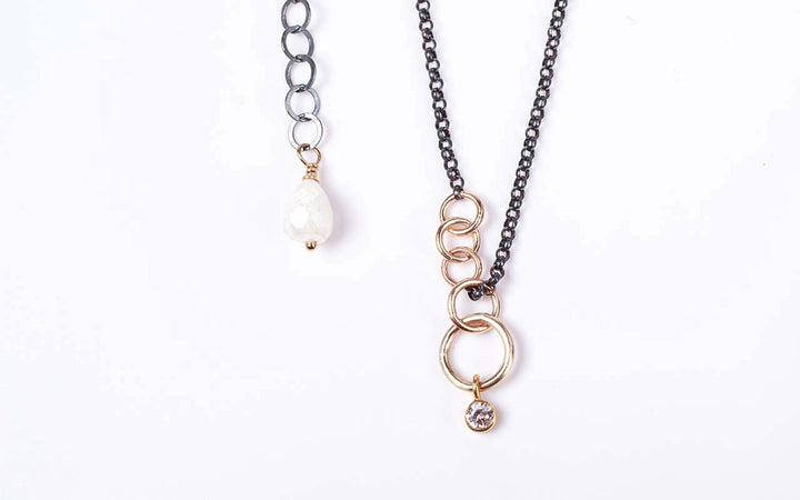 Diamond with Gold and Sterling Silver Necklace