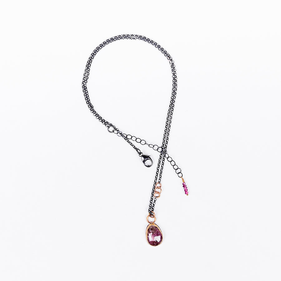 Rhodolite Garnet with Gold and Sterling Silver Necklace