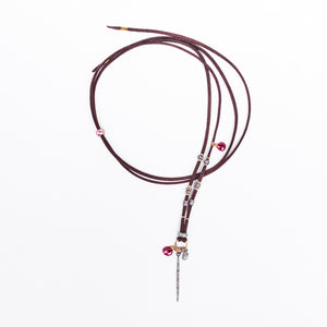 Pavé Diamond Spike with Ruby and Gold and Leather Necklace