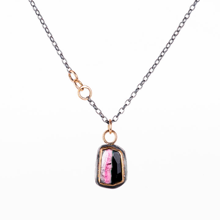 Bicolor Tourmaline with Gold & Sterling Silver Necklace
