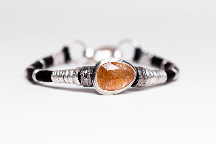 Golden Rutilated Quartz & Pavé Diamond Bracelet