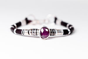 Ruby & Pavé Diamond Leather Bracelet