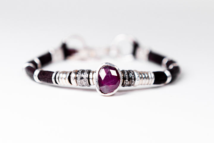 Ruby & Pavé Diamond Leather Bracelet