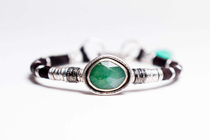 Chrysoprase & Pavé Diamond Leather Bracelet