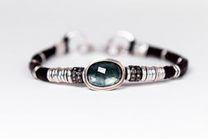 Moss Aquamarine & Pavé Diamond Leather Bracelet