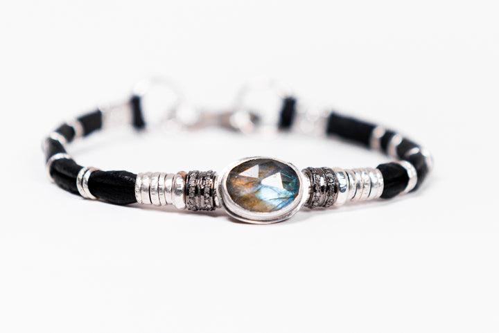 Labradorite & Pavé Diamond Leather Bracelet