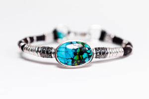 Turquoise & Pavé Diamond Leather Bracelet