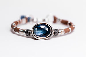 Kyanite & Pavé Diamond Leather Bracelet