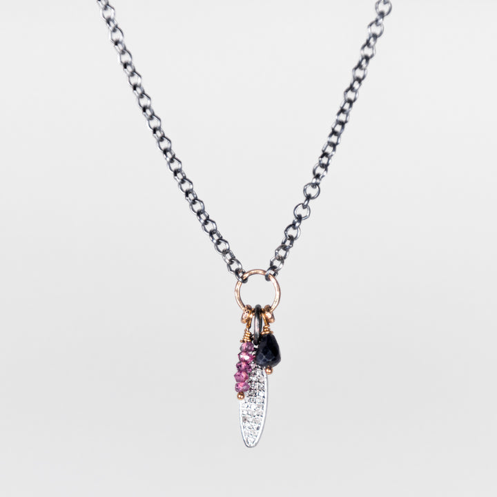 Pavé Diamond Oval Charm with Gold and Sterling Silver Necklace