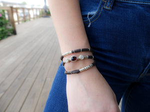 Dark Maroon Tourmaline and Moonstones Espresso Leather Wrap