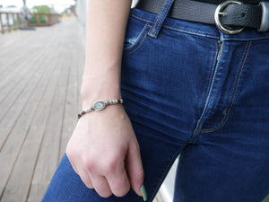 Moss Aquamarine & Pavé Diamond Leather Bracelet