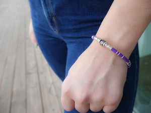 Pavé Diamond Barrel Bright Purple Leather Bracelet