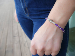 Pavé Diamond Barrel Bright Purple Leather Bracelet