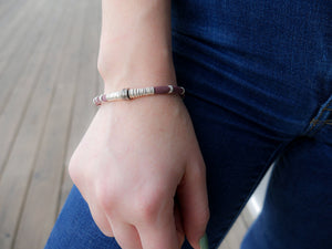 Pavé Diamond Barrel and Eggplant Leather Bracelet