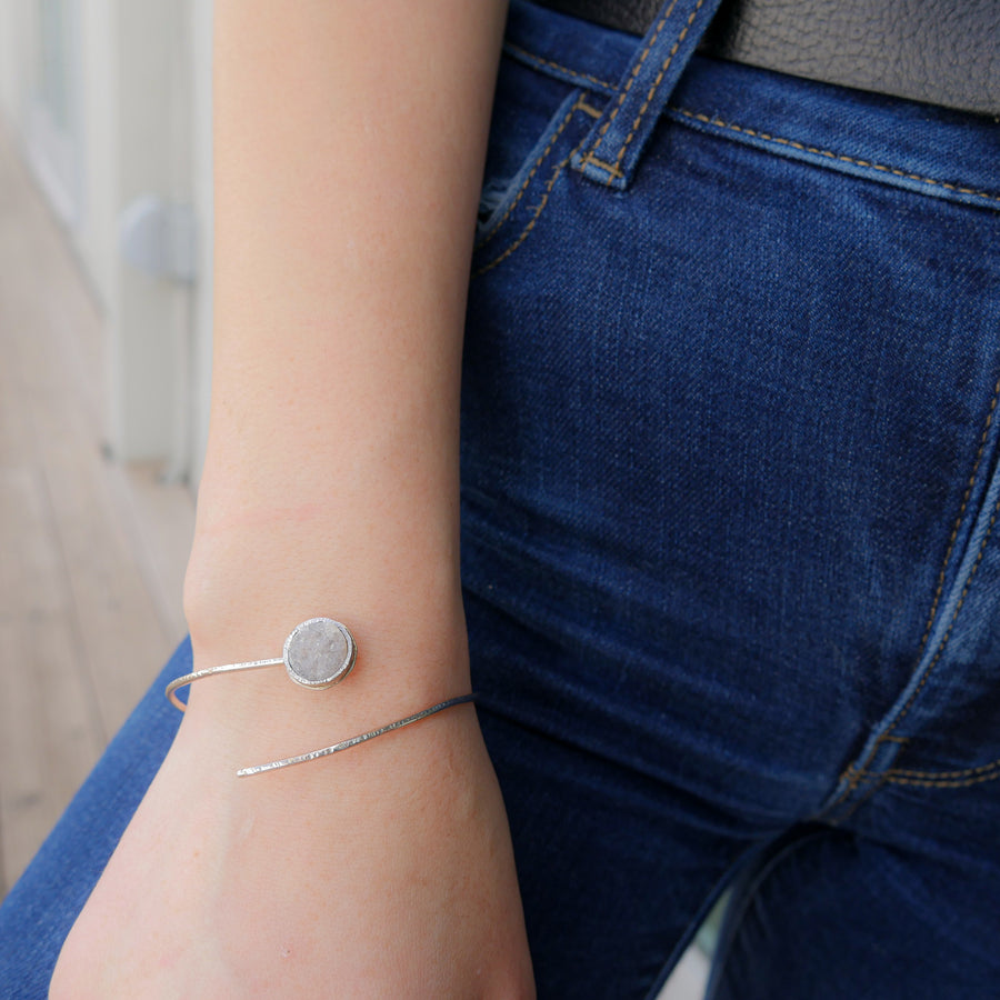 White Druzy Sterling Silver Bangle