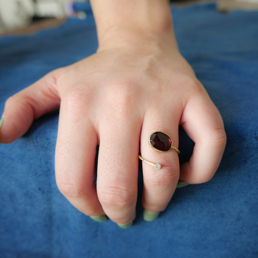 Rhodolite Garnet Gold and Diamond Open Wrap Ring