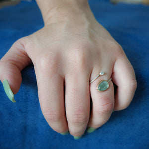 Moss Aquamarine and Gold Open Wrap Ring