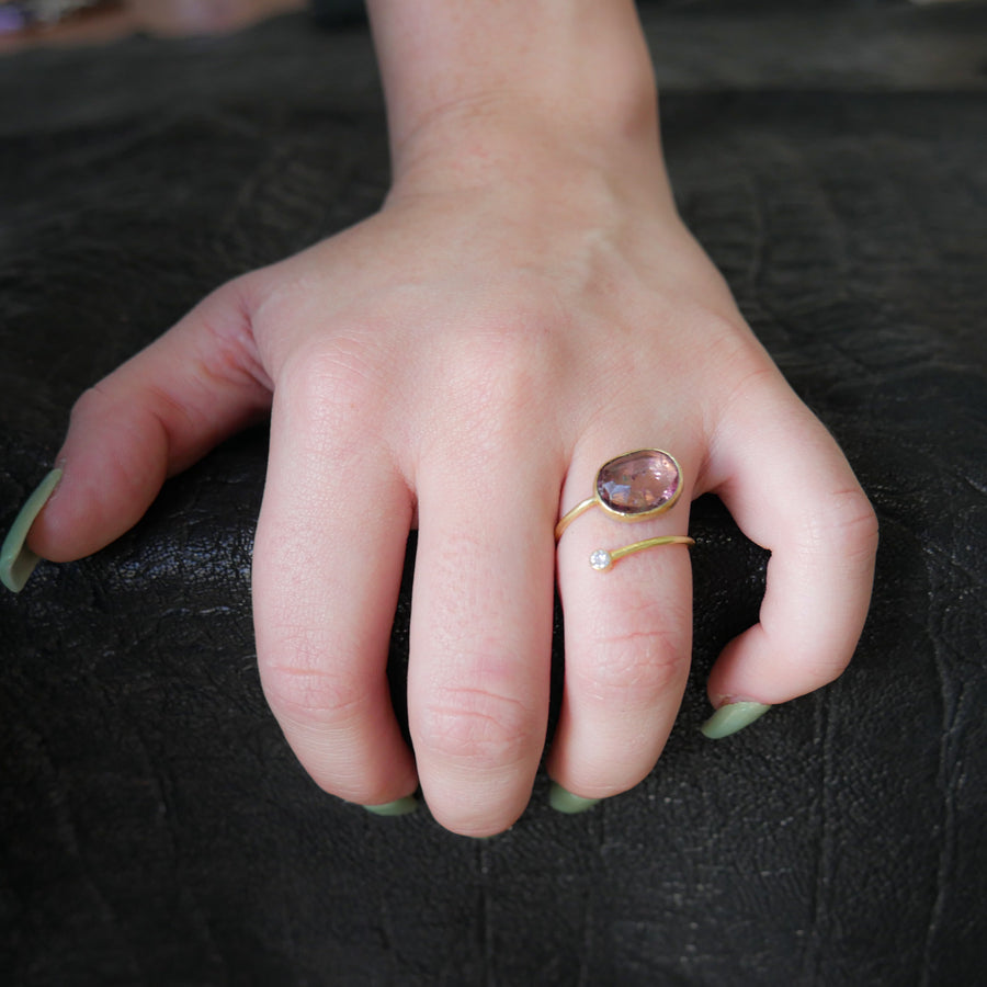 Tourmaline Diamond Gold Open Wrap Ring