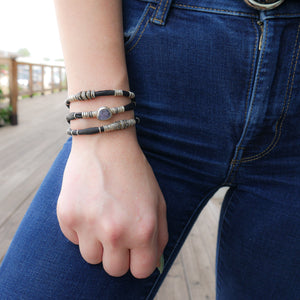 Tanzanite and Pavé Diamond Ink Black Leather Wrap