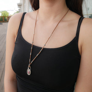 Pink Sapphire and Pavé Diamond Leather Necklace