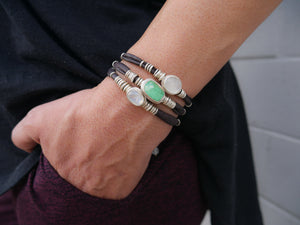 Bright Green Tourmaline and Moonstones Espresso Leather Wrap